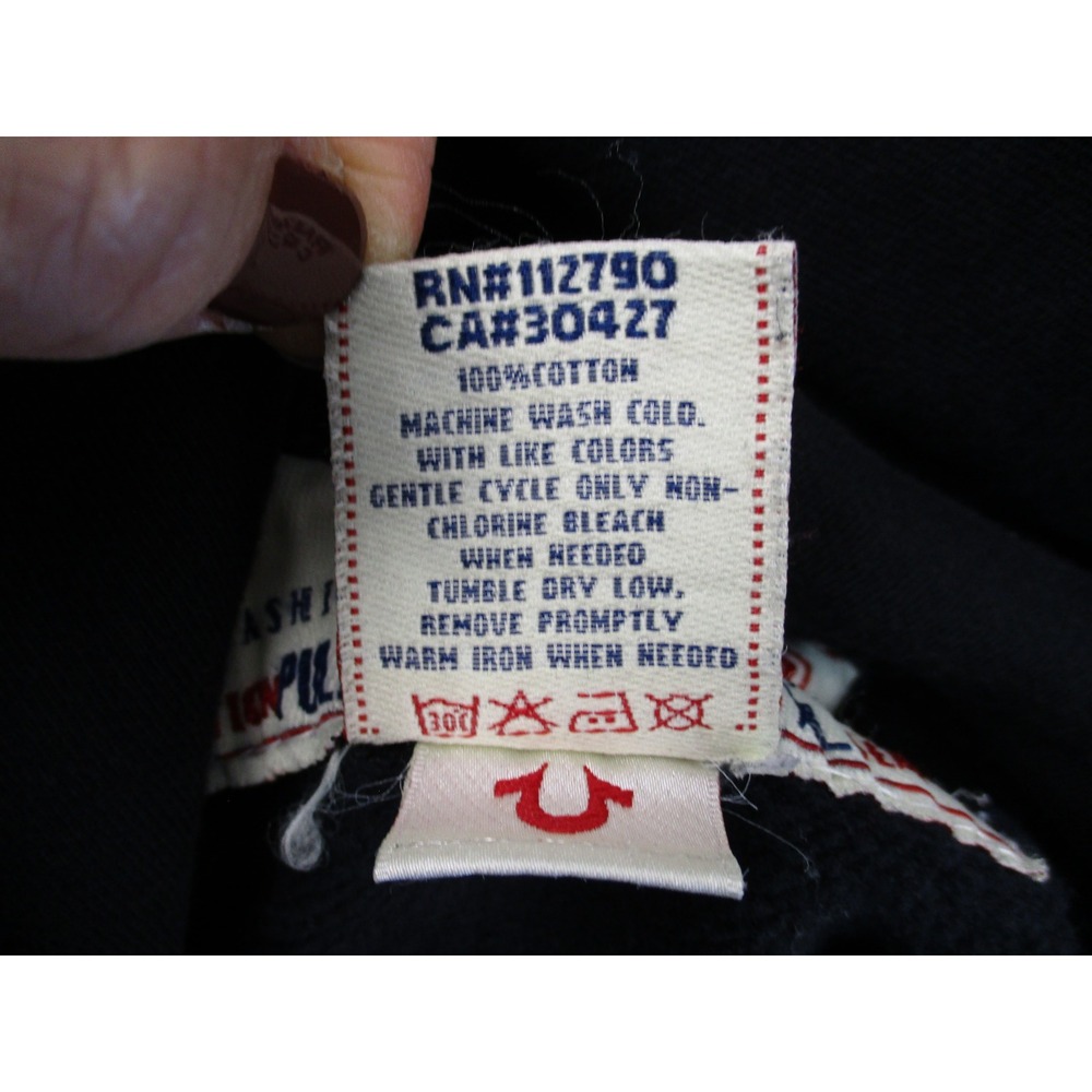 True‎ Religion Hoodie Mens XL Black Big T Pullover Contrast Stitch Utility - Picture 11 of 12